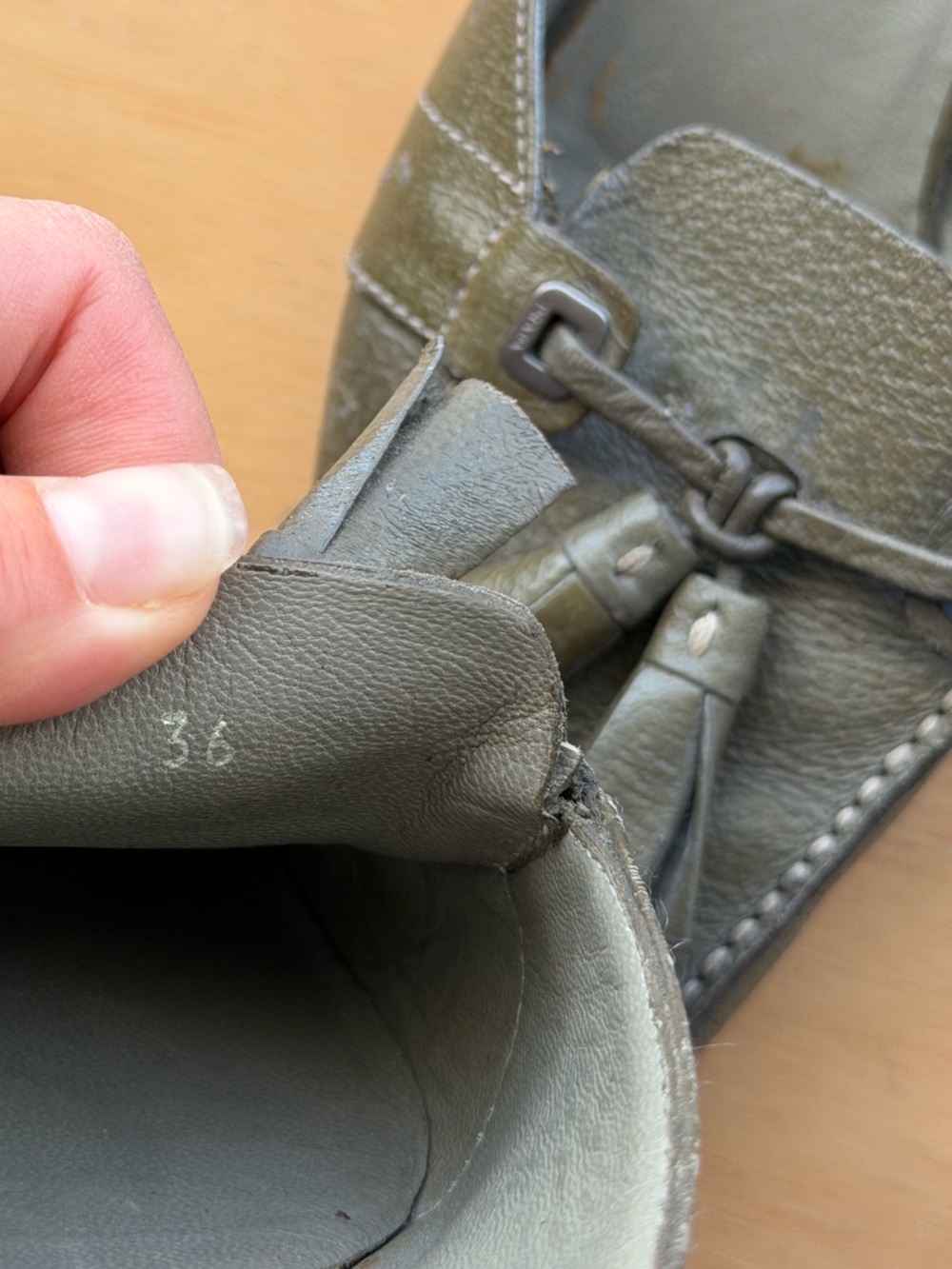 Prada Olive Leather Tassel Slide Mules - Picture 3 of 4